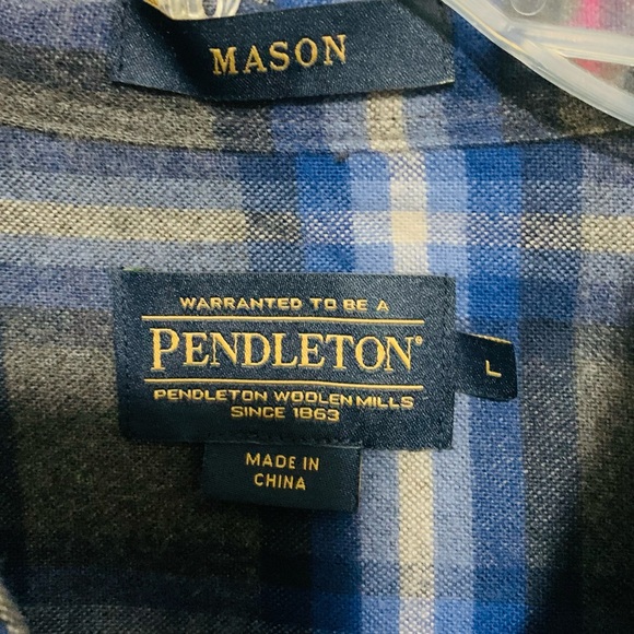 Pendleton Mason Long Sleeve Button Down Shirt, Blue and Grey Plaid - Picture 4 of 5